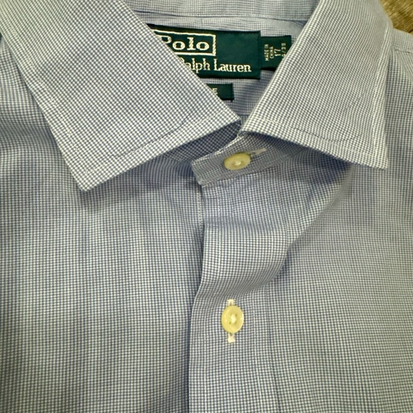 Polo Ralph Lauren Estate Men’s Blue Micro Check Dress Shirt 17 34/35 - Picture 4 of 5